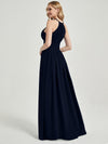 Dark Navy Pleated Halter Neck Sleeveless Maxi Chiffon Bridesmaid Dress