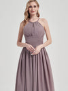 Dusk Chiffon and halter neck pleated slim-waisted Bridesmaid Dress