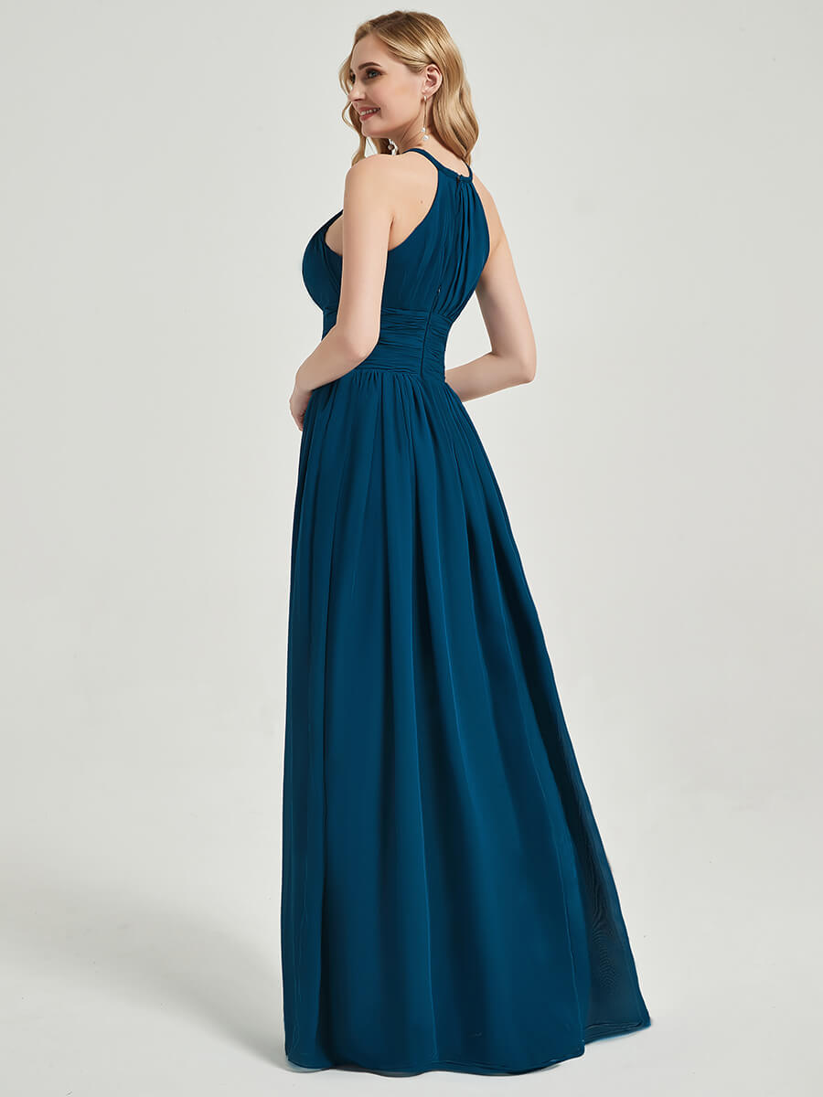 Ink Blue Pleated Sleeveless Floor Length Chiffon Bridesmaid Dress Change Color From Swatches / XL / N14 Ink Blue Pleated Sleeveless Floor Length Chiffon Bridesmaid Dress Change Color From Swatches / XL / N14
