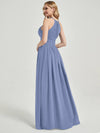 Slate Blue Halter Neck Sleeveless Chiffon Floor-Length Bridesmaid Dress