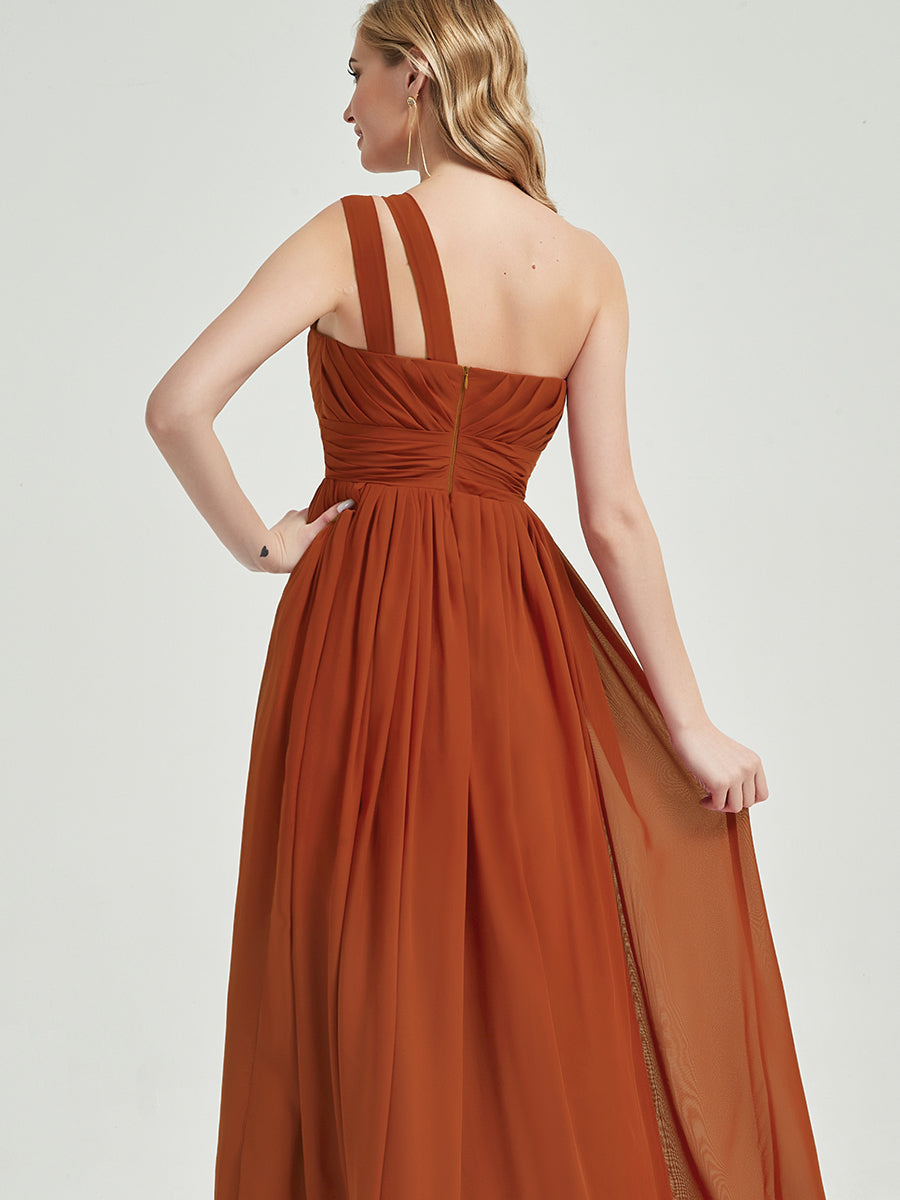 Burnt Orange Pleated One Shoulder A-line Bridesmaid Dress Mabel