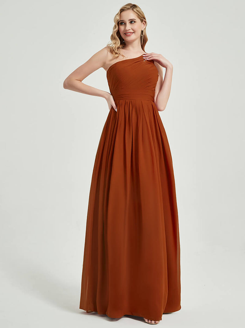 Mabel floor-length chiffon with narrow waist bridesmaid dress