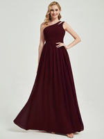 Mabel burgundy floor-length chiffon with narrow waist bridesmaid dress