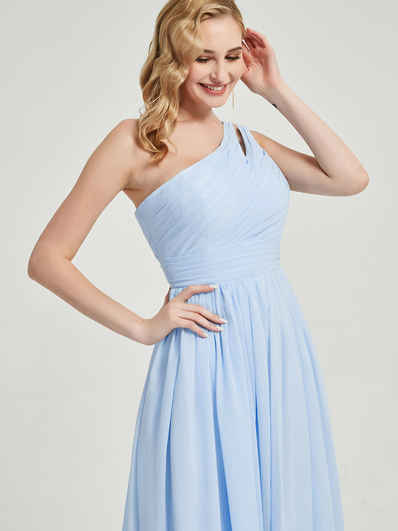 Cornflower Blue Pleated One Shoulder A-line Bridesmaid Dress Mabel