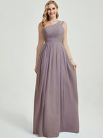 Mabel dusk floor-length chiffon with narrow waist bridesmaid dress