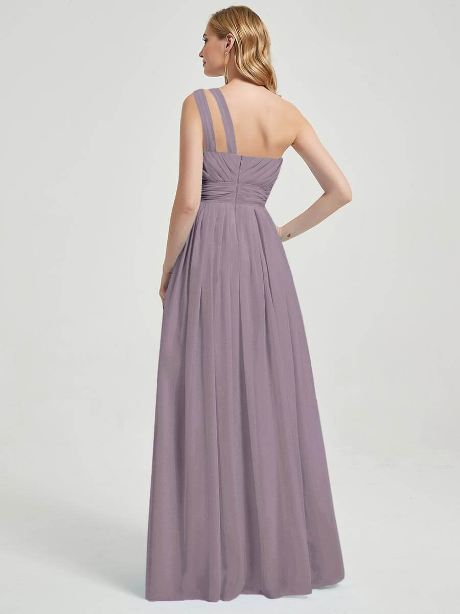 Mabel dusk floor-length chiffon with narrow waist bridesmaid dress