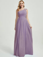 Mabel dusty purple floor-length chiffon with narrow waist bridesmaid dress