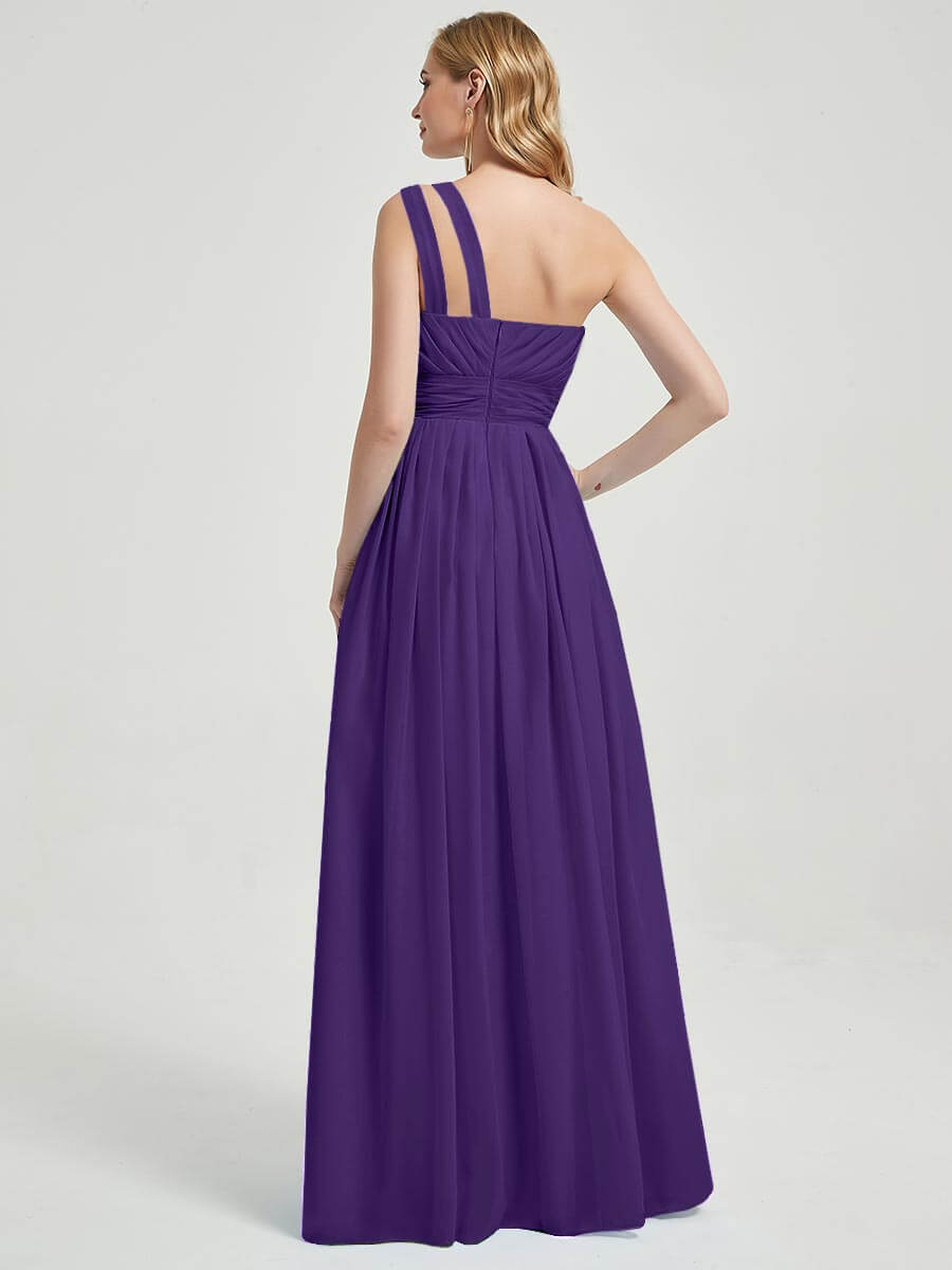 Mabel royal purple floor-length chiffon with narrow waist bridesmaid dress