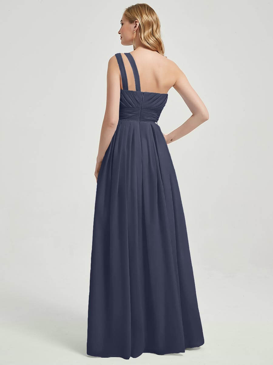 Mabel Stormy floor-length chiffon with narrow waist bridesmaid dress