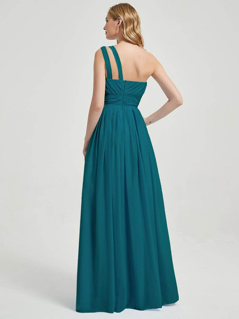 Mabel floor-length chiffon With a lovely peekaboo shoulder cutout bridesmaid dress