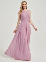 V-Neck Floor Length Mauve Chiffon Bridesmaid Kaytlyn