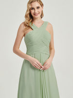 English Rose Cross Neck A-Line Floor Length Chiffon Bridesmaid Dress