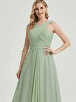 Eucalyptus Cross Neck A-Line Floor Length Chiffon Bridesmaid Dress