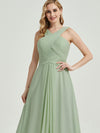 Sage Green Pleated Chiffon Cross-Neck A-Line Maxi Bridesmaid Dress