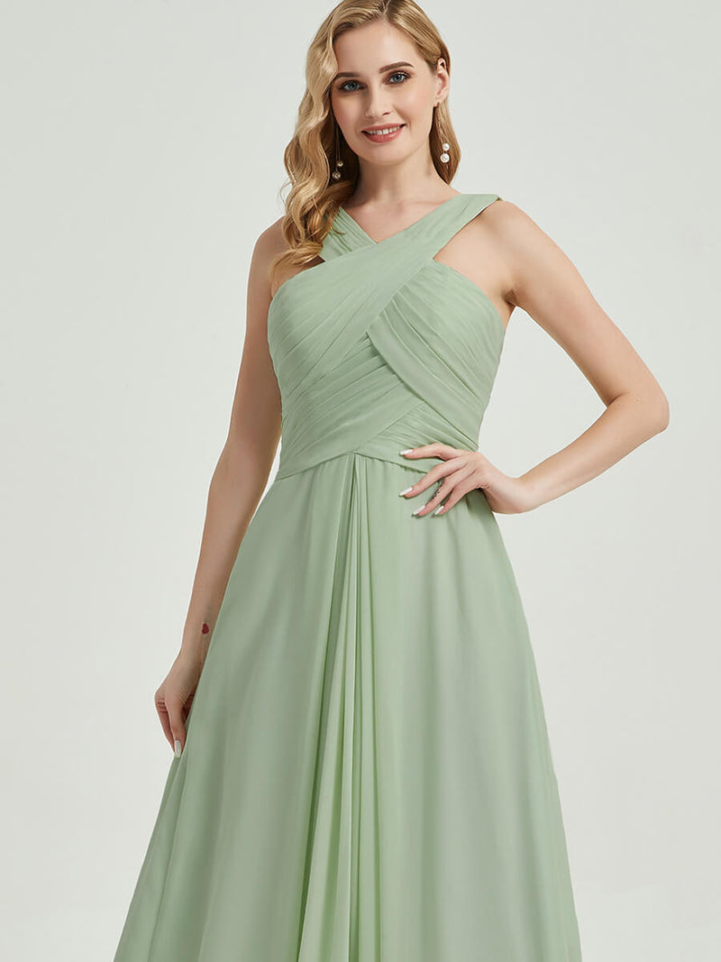 Emerald Green Cross Neck A-Line Floor Length Chiffon Bridesmaid Dress