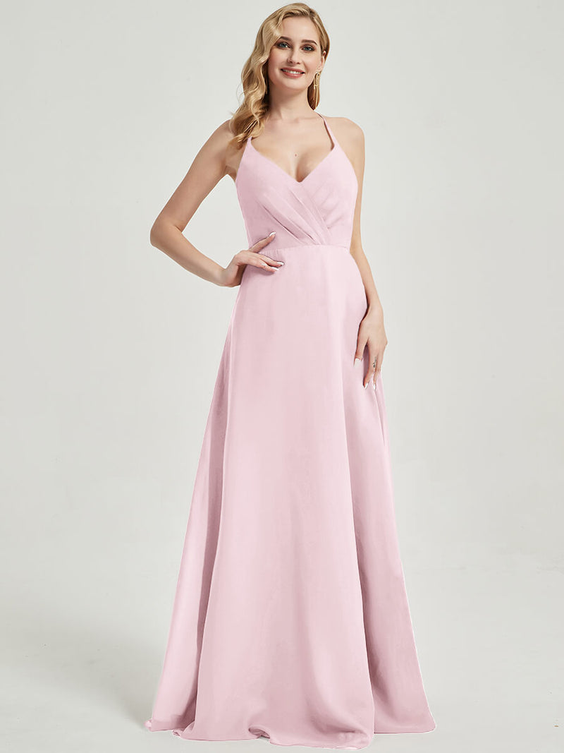 Blush V Neckline Pleated Keyhole Back Chiffon Bridesmaid Dress Davis