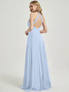 Cornflower Blue Pleated Halter V-Neck Backless Chiffon Bridesmaid Dress