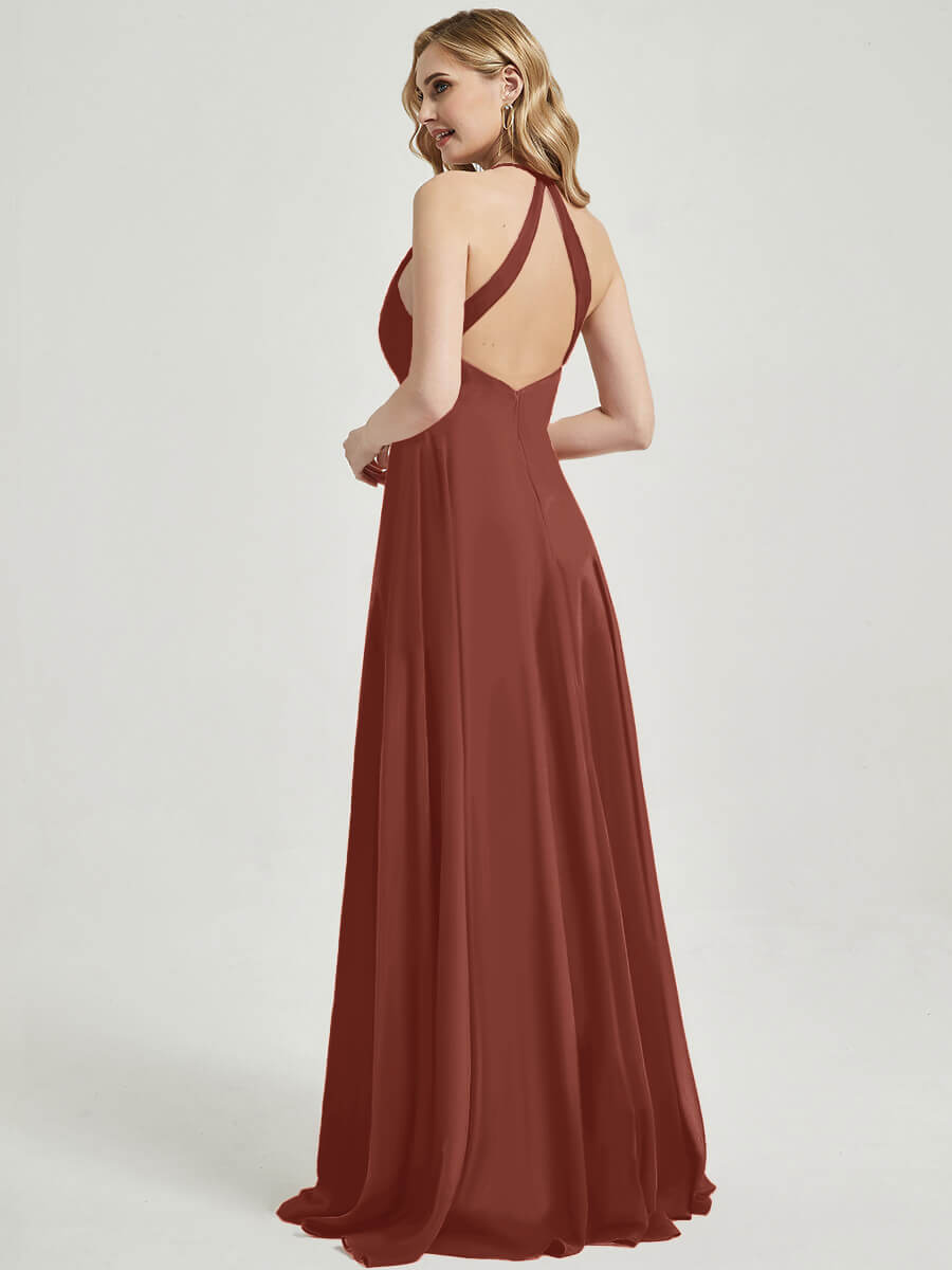 Cinnamon Rose V Neckline Pleated Keyhole Back Chiffon Bridesmaid Dress Davis