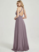 Dusk V Neckline Pleated Keyhole Back Chiffon Bridesmaid Dress Davis