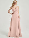 Dusty Pink V Neckline Pleated Keyhole Back Chiffon Bridesmaid Dress Davis