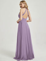 Dusty Purple V Neckline Pleated Keyhole Back Chiffon Bridesmaid Dress Davis