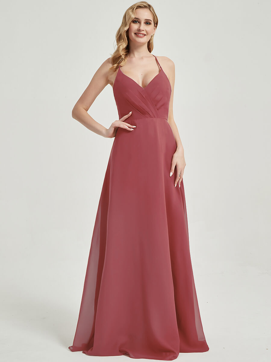 Desert Rose V Neckline Pleated Keyhole Back Chiffon Bridesmaid Dress Davis