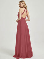 Desert Rose V Neckline Pleated Keyhole Back Chiffon Bridesmaid Dress Davis