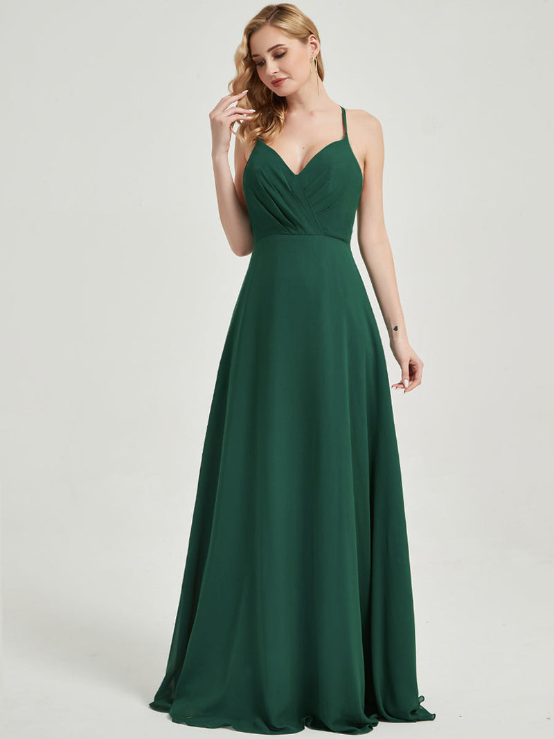 Floor length V-neckline surplice bodice with pleats Bridesmaid Dress