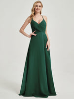 Emerald Green V Neckline Pleated Keyhole Back Chiffon Bridesmaid Dress Davis