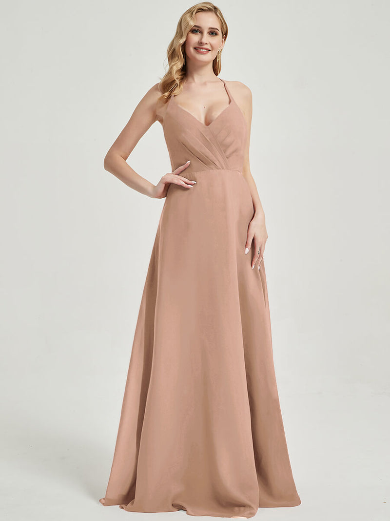 English Rose V Neckline Pleated Keyhole Back Chiffon Bridesmaid Dress Davis