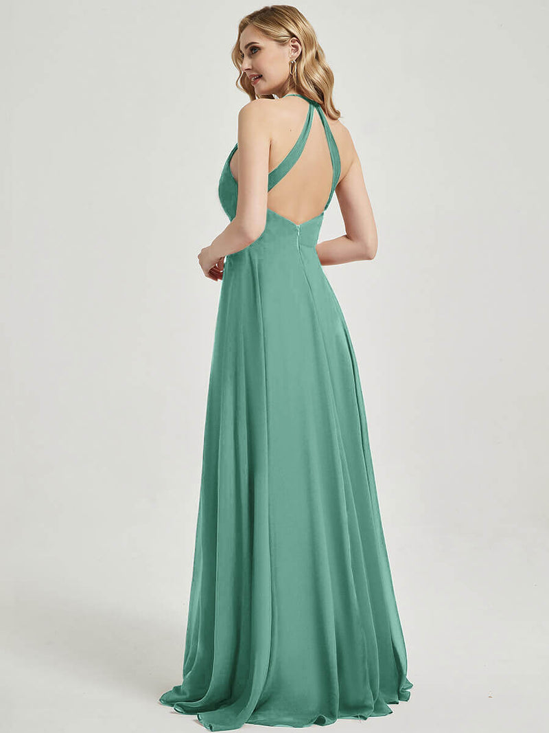 Eucalyptus V Neckline Pleated Keyhole Back Chiffon Bridesmaid Dress Davis