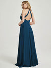 Ink Blue Pleated Halter V-Neck Backless Maxi Chiffon Bridesmaid Dress