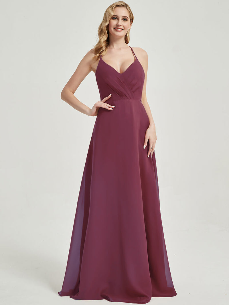 Mulberry V Neckline Pleated Keyhole Back Chiffon Bridesmaid Dress Davis