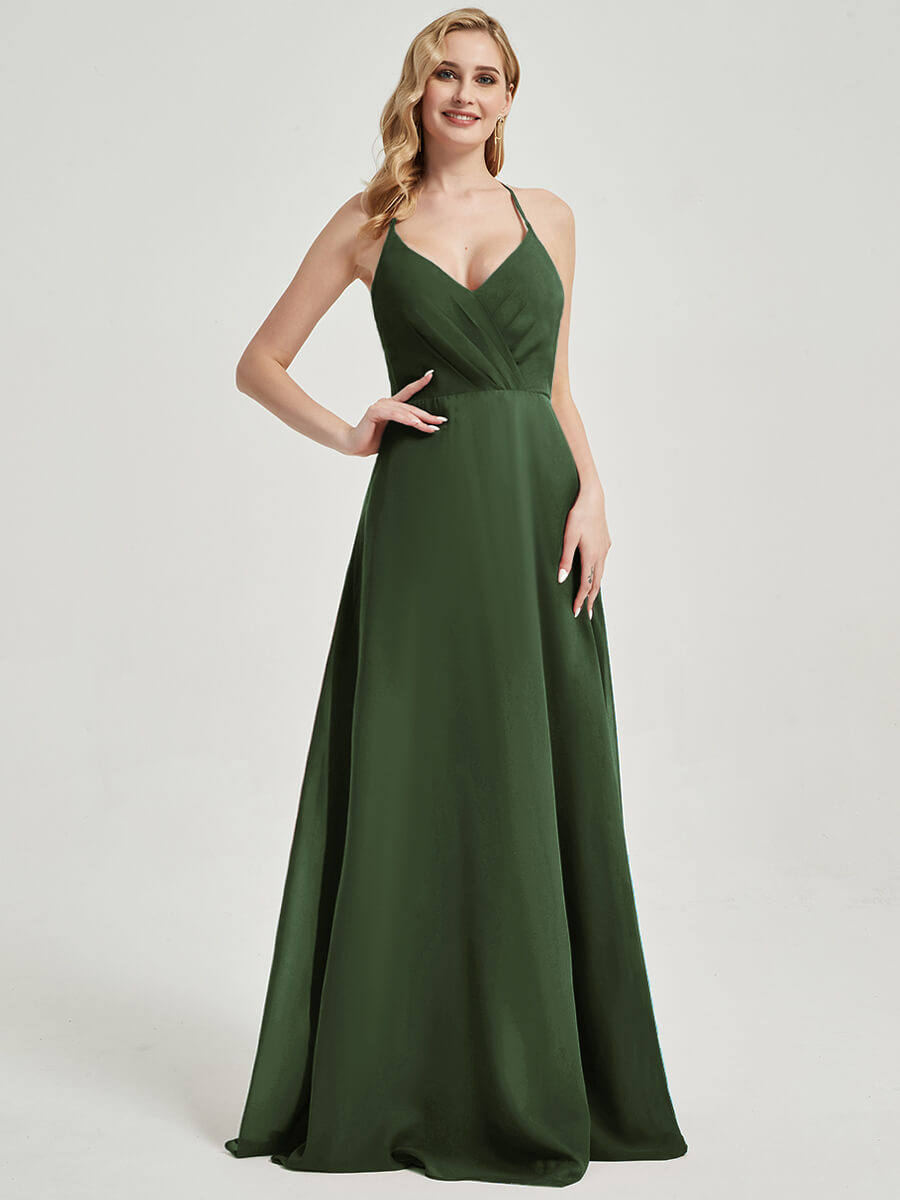 Olive V Neckline Pleated Keyhole Back Chiffon Bridesmaid Dress Davis