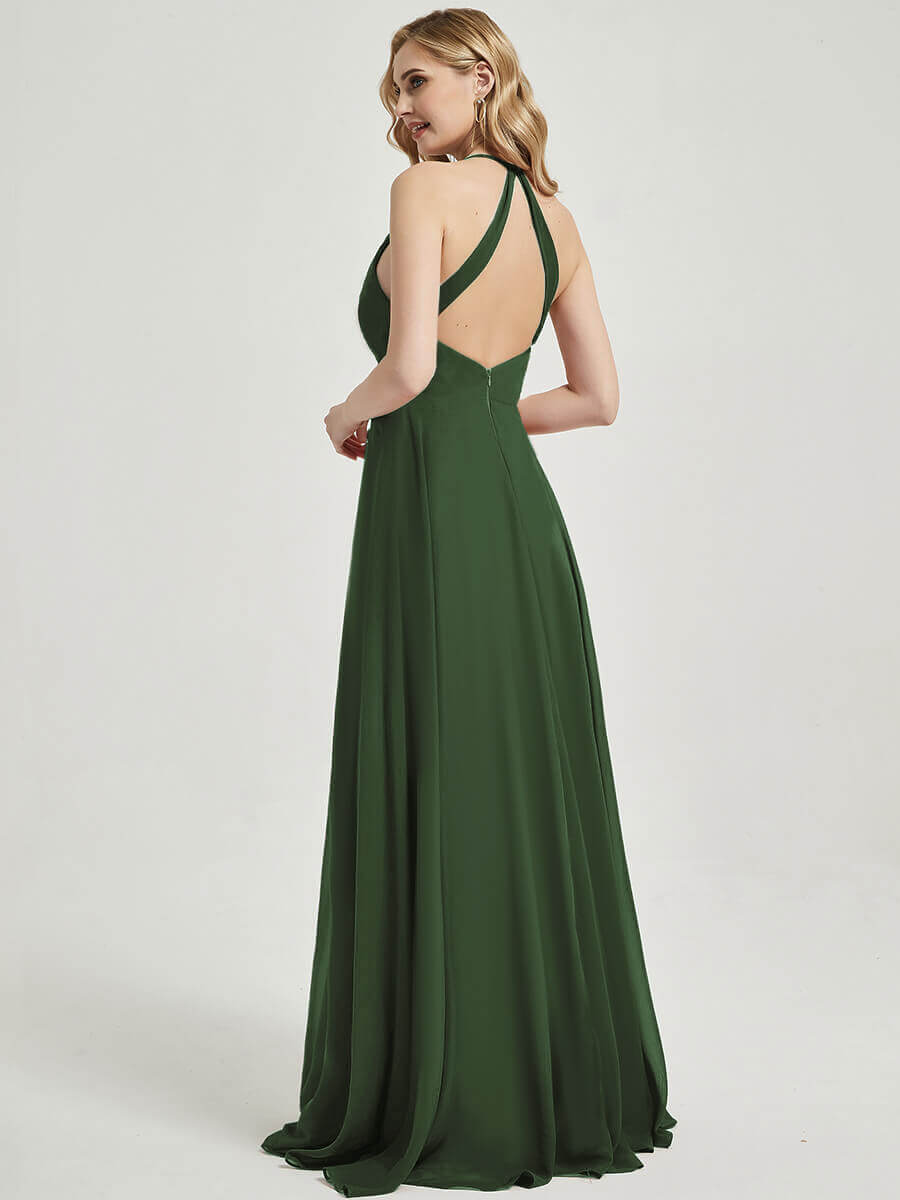 Olive V Neckline Pleated Keyhole Back Chiffon Bridesmaid Dress Davis