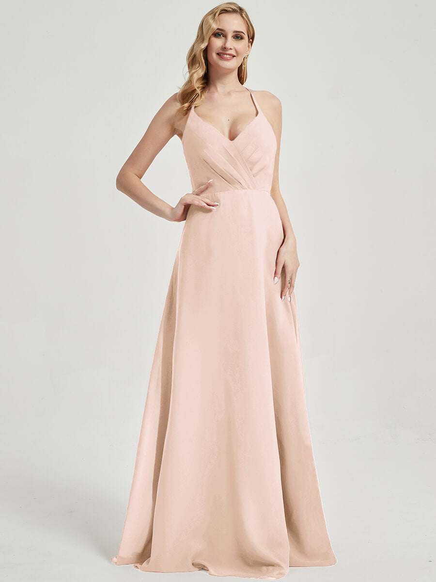 Pearl Pink V Neckline Pleated Keyhole Back Chiffon Bridesmaid Dress Davis