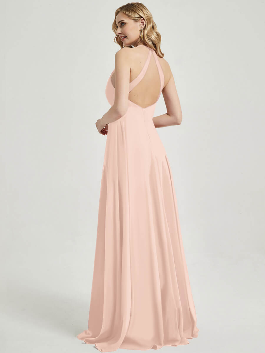 Pearl Pink V Neckline Pleated Keyhole Back Chiffon Bridesmaid Dress Davis