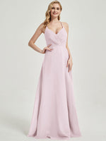 Pale Rose V Neckline Pleated Keyhole Back Chiffon Bridesmaid Dress Davis