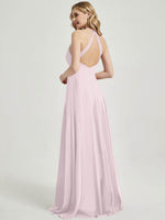 Pale Rose V Neckline Pleated Keyhole Back Chiffon Bridesmaid Dress Davis