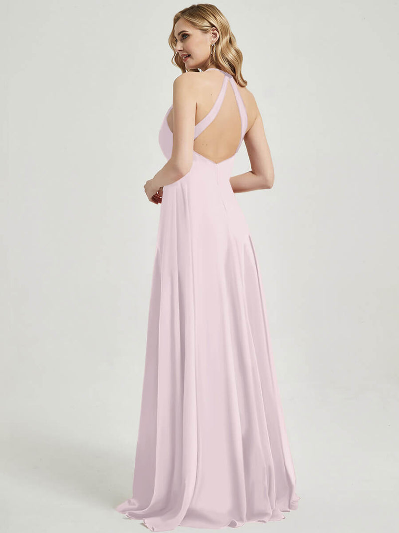 Pale Rose V Neckline Pleated Keyhole Back Chiffon Bridesmaid Dress Davis