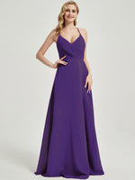 Royal Purple V Neckline Pleated Keyhole Back Chiffon Bridesmaid Dress Davis