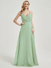 Sage Green V Neckline Pleated Keyhole Back Chiffon Bridesmaid Dress Davis