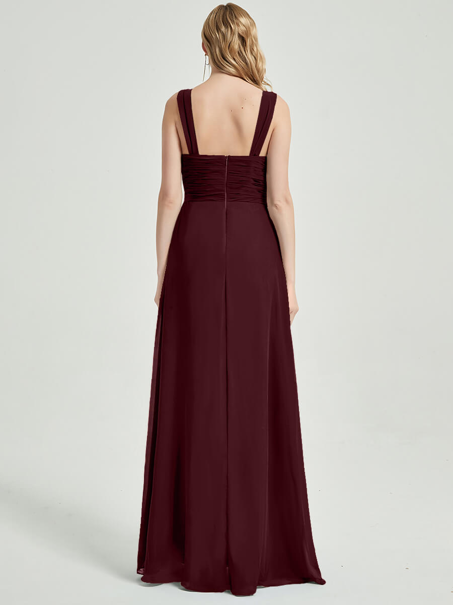 Burgundy Chiffon Fabric Bridesmaid Dress 