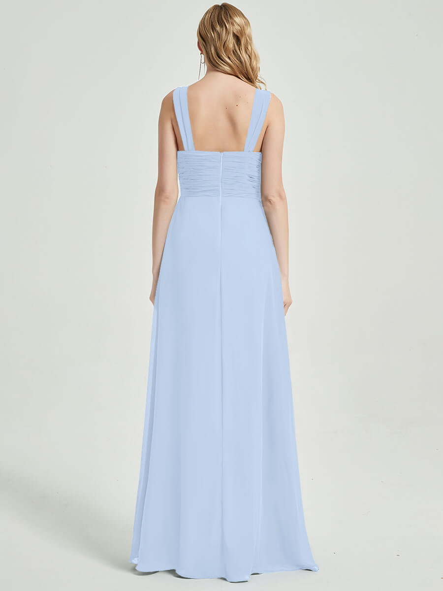 Cornflower Blue Chiffon Fabric Bridesmaid Dress 