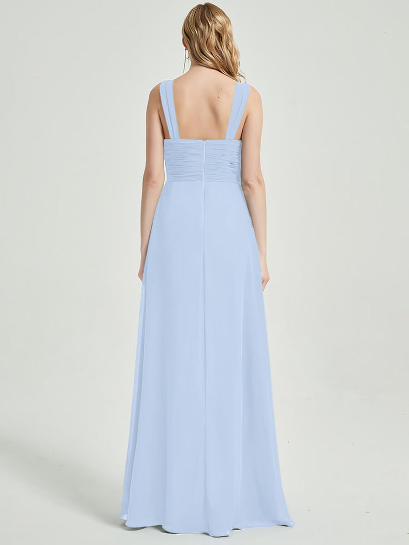 Cornflower Blue Sweetheart Straps A-Line Maxi Chiffon Bridesmaid Dress