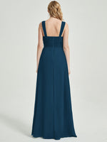 Ink Blue Sweetheart Straps A-Line Maxi Chiffon Bridesmaid Dress