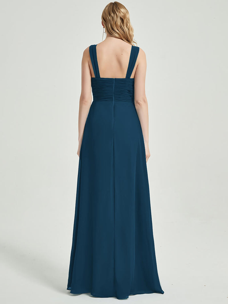 Ink Blue Sweetheart Straps A-Line Maxi Chiffon Bridesmaid Dress