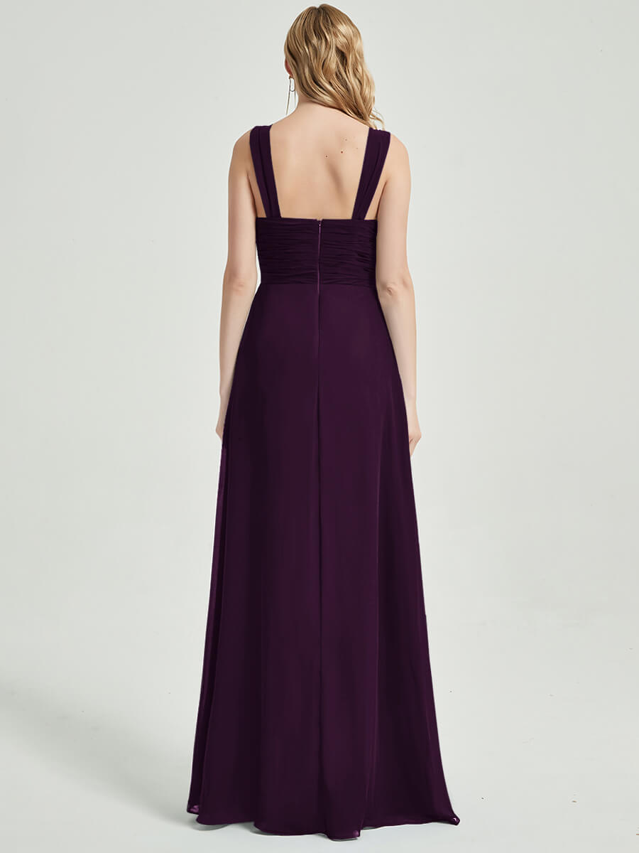 Plum Chiffon Fabric Bridesmaid Dress