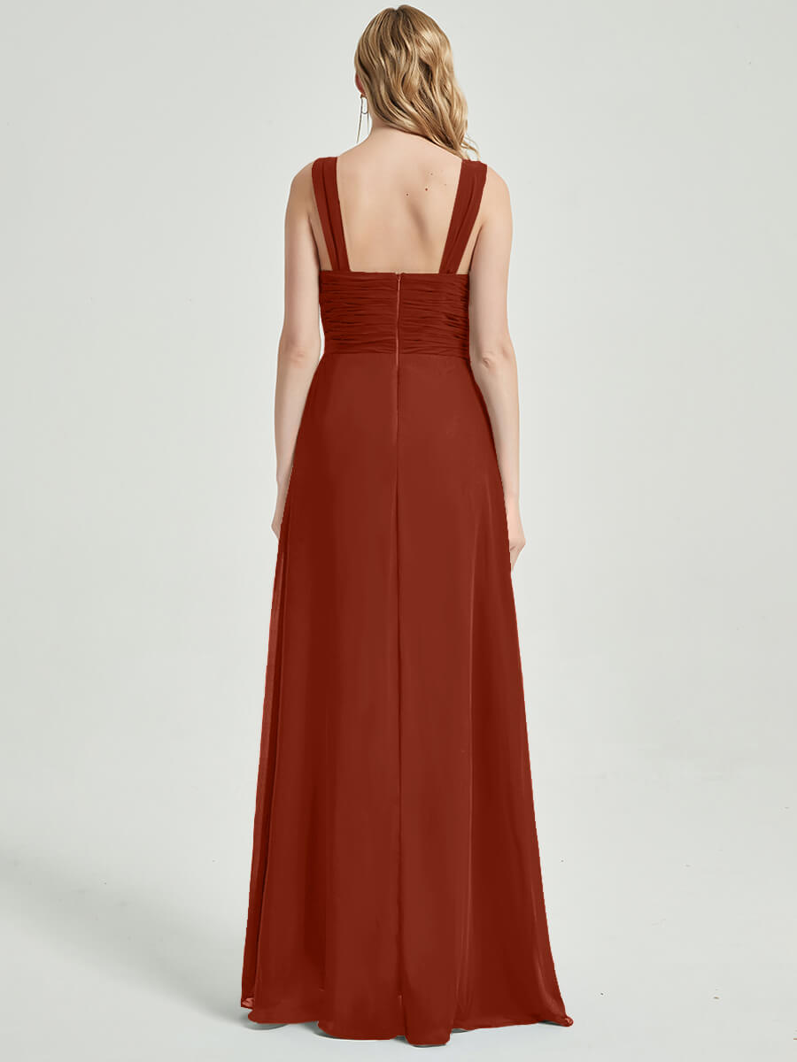 Rusty Red Chiffon Fabric Bridesmaid Dress 