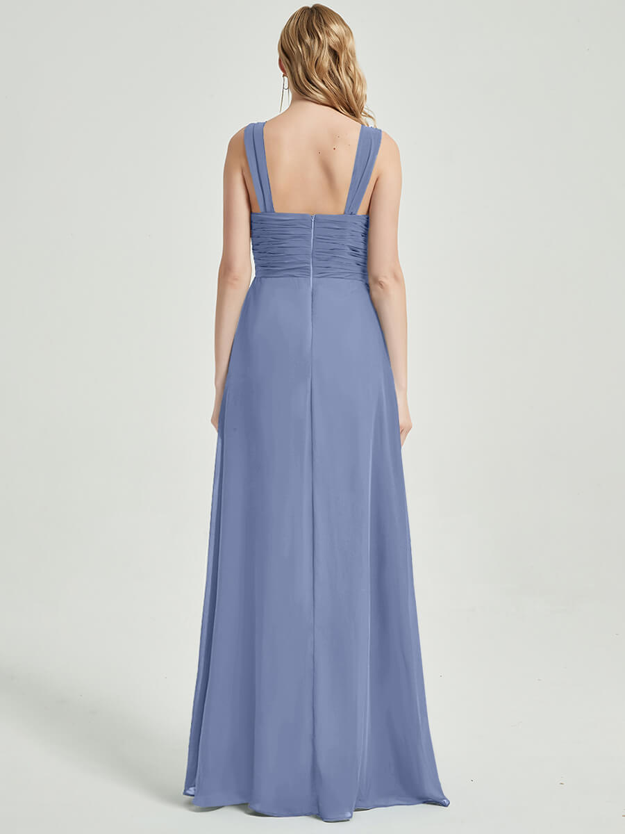Slate Blue Chiffon Fabric Bridesmaid Dress 